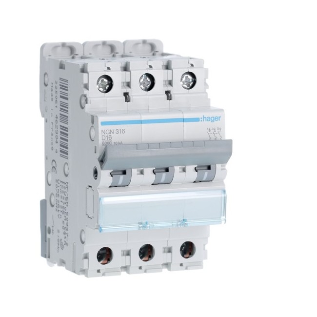 Disj.3P 6-10kA D-16A 3m - DISJONCTEURS MULTI.  HAGER NGN316