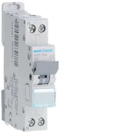 Disj.1P+N 6-10kA D-4A 1m - DISJONCTEURS PH+N  HAGER NGT704
