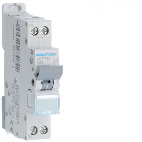 Disj.1P+N 6-10kA D-32A 1m - DISJONCTEURS PH+N  HAGER NGT732