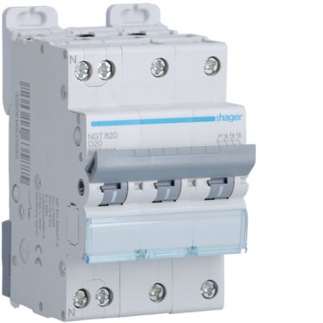 Disj.3P+N 6-10kA D-20A 3m - DISJONCTEURS MULTI.  HAGER NGT820