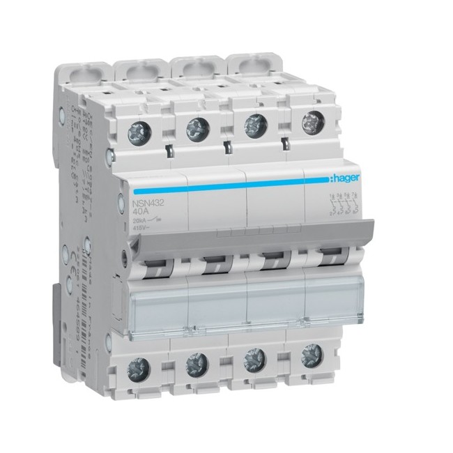 Disj.4P 20kA  D-32A 4m - DISJONCTEURS MULTI.  HAGER NSN432