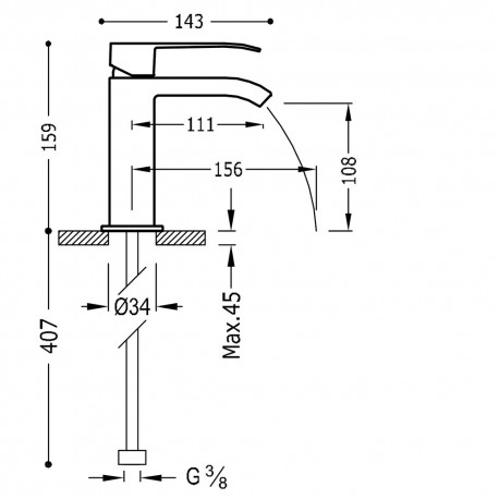 Mitigeur lavabo robinet cascade bec ouvert - TRES 00611001