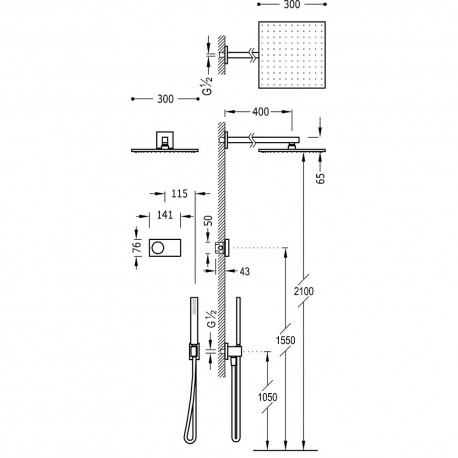 Kit de douche thermostatique électronique et encastré SHOWER TECHNOLOGY Chromé  - TRES 09286563