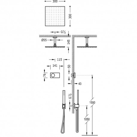 Kit de douche thermostatique électronique et encastré (2 voies) SHOWER TECHNOLOGY - TRES 09286564