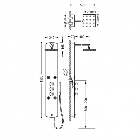 Colonne de douche thermostatique LEX‑B - TRES 193124