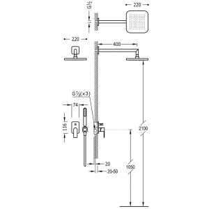 Kit de douche encastré LOFT avec fermeture et régulation du débit - TRES 20018002