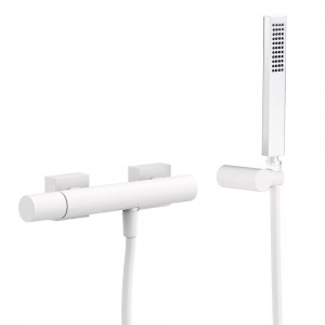 Mitigeur douche Douchette à main anticalcaire avec support orientable et flexible Blanc Mat - TRES 21116701BM