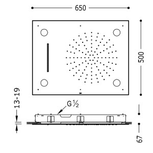 Douche acier inoxydable de tête anticalcaire CHROMOTHERAPY 2 types de jet (Pluie/Cascade) 500x650 mm - TRES 29997201