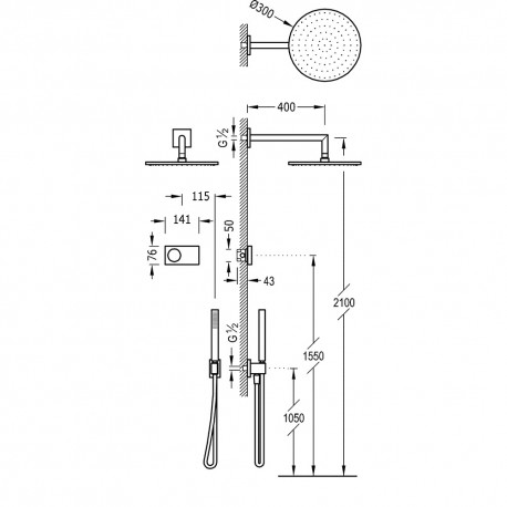 Kit de douche thermostatique électronique et encastré SHOWER TECHNOLOGY avec contrôle électronique compris (blanc) - TRES 092865