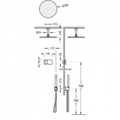 Kit de douche thermostatique électronique et encastré SHOWER TECHNOLOGY avec contrôle électronique compris (blanc) - TRES 092865