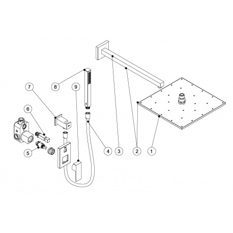 Kit de douche encastré CUADRO avec fermeture et régulation du débit - TRES 106980