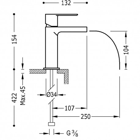 Mitigeur lavabo robinet cascade bec ouvert - TRES 20011001