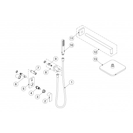 Kit de douche encastré LOFT avec fermeture et régulation du débit - TRES 20018002