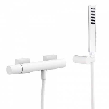Mitigeur douche Douchette à main anticalcaire avec support orientable et flexible Blanc Mat - TRES 21116701BM