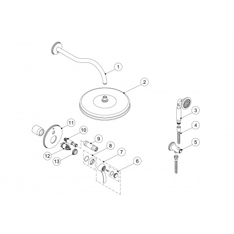 Kit douche à encastrer avec fermeture et réglage du débit - TRES 24218003