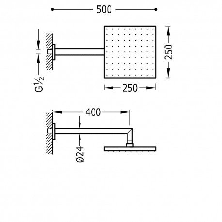 Bras de douche mural avec pommeau anticalcaire 250x250 mm. - TRES 03423101