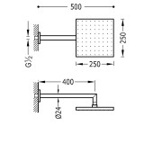 Bras de douche mural avec pommeau anticalcaire 250x250 mm. - TRES 03423101