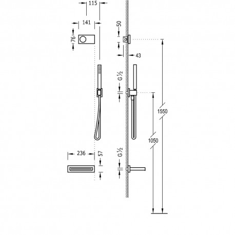 Kit de baignoire thermostatique électronique et encastré (2 voies) SHOWER TECHNOLOGY - TRES 09286556