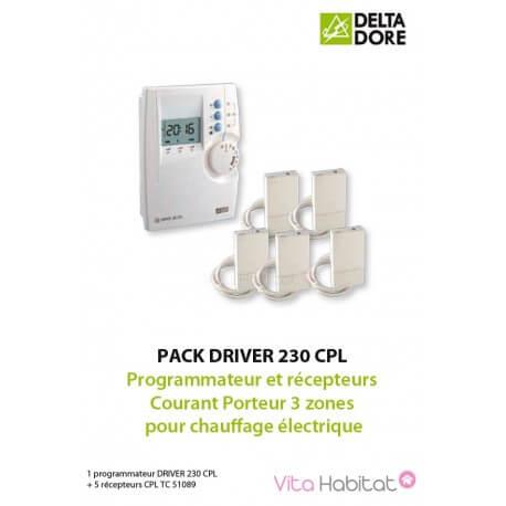 Pack DRIVER 230 CPL - Programmateur et récepteurs Courant Porteur 3 zones pour chauffage électrique - DELTADORE 6051147