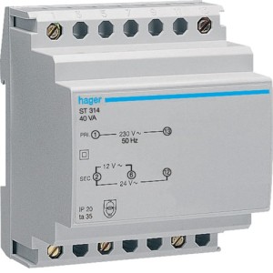 Transfo sécu 40VA 230/12-24V - COMMANDE SIGNAL  HAGER ST314