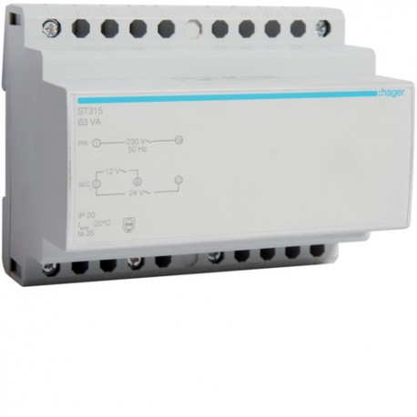 Transfo sécu 63VA 230/12-24V - COMMANDE SIGNAL  HAGER ST315