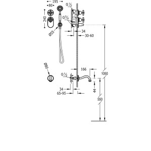 Kit thermostatique baignoire encastré avec fermeture et réglage du débit (2 voies) - TRES 24235201AC Acier