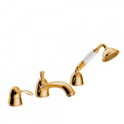 Mitigeur bain d’étagère avec inverseur.
· Douchette anticalcaire Ø 78 mm.
· Débit : 3 bar – 16 l/min - TRES 24214501OR