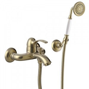 Mitigeur bain Douchette à main anticalcaire avec support orientable Finition Laiton vieilli -  TRES 24217001LV