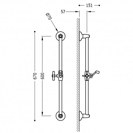 Barre coulissante Ø 20 mm et longeur 600 mm laiton vieilli - TRES 24273201LV