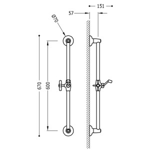 Barre coulissante Ø 20 mm et longeur 600 mm laiton vieilli - TRES 24273201LV