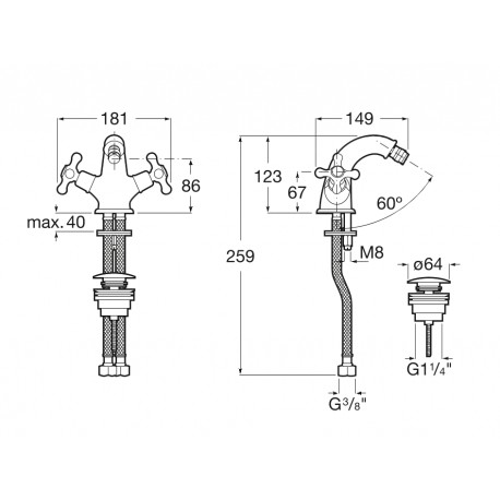 Mélangeur bidet avec vidage clic-clac CARMEN - ROCA A5A6A4BC00