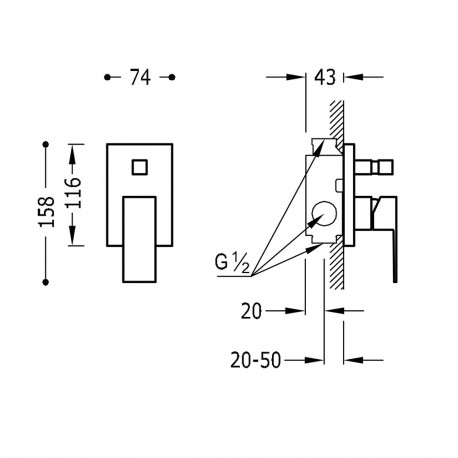Mitigeur à encastrer (2 voies) corps encastré inclus - TRES 106180