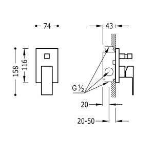 Mitigeur à encastrer (2 voies) corps encastré inclus - TRES 106180