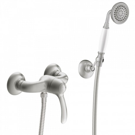 Ensemble Mitigeur douche, Douchette anticalcaire avec support orientable et Flexible Acier TRES CLASSIC - TRES 24216701AC