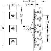3 jets encastrés d'hydromassage  80x80 mm. - TRES 29951506