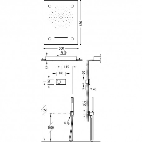 Kit de douche thermostatique électronique et encastré SHOWER TECHNOLOGY CHROMOTHERAPY avec contrôle électronique compris (blanc)