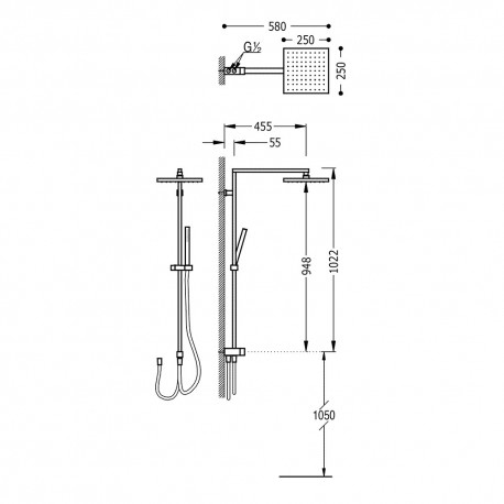 Kit anticalcaire CUADRO Douche fixe de 250x250 mm. douchette anticalcaire et flexo satin. Adaptable à un ensemble de bain - TRES