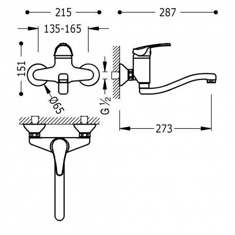 Mitigeur évier mural  200 mm - TRES 17032002