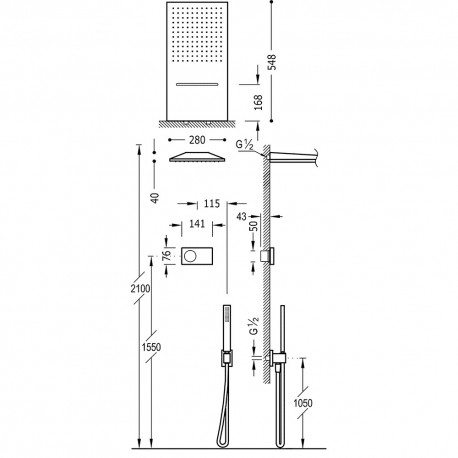 Kit de douche thermostatique électronique et encastré SHOWER TECHNOLOGY avec contrôle électronique compris (blanc) - TRES 092863