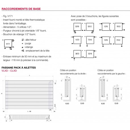 Radiateur chauffage central ACOVA - FASSANE Pack VLXD horizontal double à ailettes  1441W VLXD-074-070