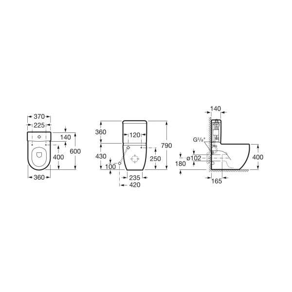 Réservoir alimentation WC Noir avec mécanisme 3/4,5L CARMEN - A3410A1560  ROCA - Vita Habitat