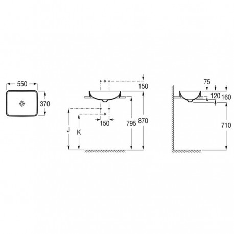 Vasque de salle de bain semi-encastrable Carrée INSPIRA - ROCA A327534000