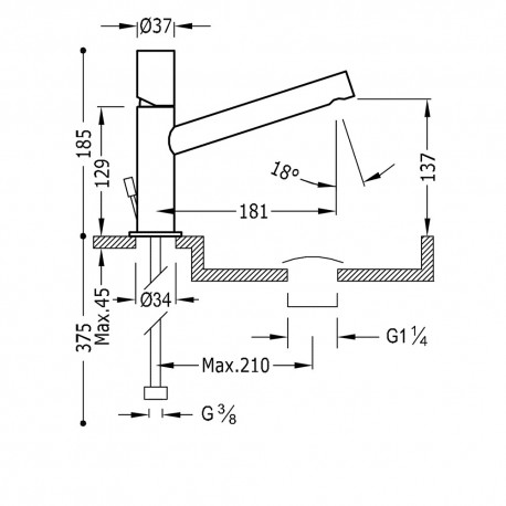 Mitigeur lavabo bec long. Vidage automatique. - TRES 06120301D