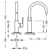 Mitigeur lavabo bec 22x22 mm. - TRES 106606