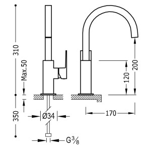 Mitigeur lavabo bec 22x22 mm. - TRES 106606