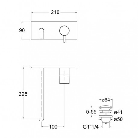 Mitigeur pour lavabo mural saillie 22,5 cm sans mécanisme BLACKMAT TRIVERDE - CRISTINA ONDYNA TV25813
