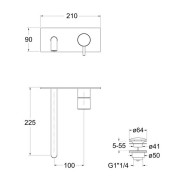 Mitigeur pour lavabo mural saillie 22,5 cm sans mécanisme BLACKMAT TRIVERDE - CRISTINA ONDYNA TV25813