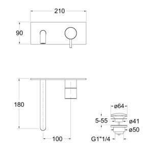 Mitigeur pour lavabo mural saillie 18 cm sans mécanisme BLACKMAT TRIVERDE - CRISTINA ONDYNA TV25613