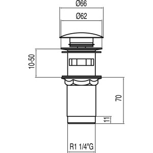 Bonde de lavabo avec trop‑plein  Ø 66 mm CLICK‑CLACK - TRES 13454160 