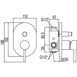 Mitigeur à encastrer (2 voies) corps encastré inclus - TRES 20318001 